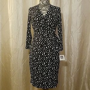 Anne Klein black & white mock wrap dress